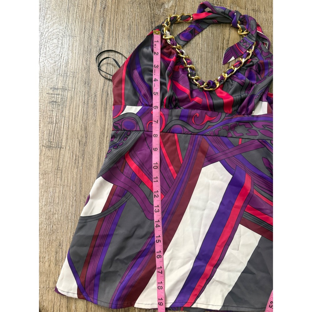 Guess Jeans Halter Top Purple Abstract Geometric Gold Chain Y2K Y8426900 Small